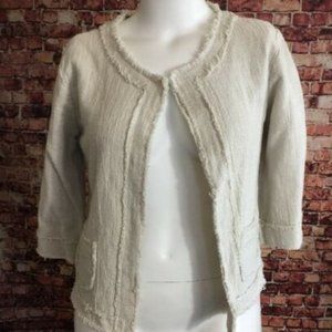 Epoca Beige Frayed Hem 100% Cotton Blazer Size L